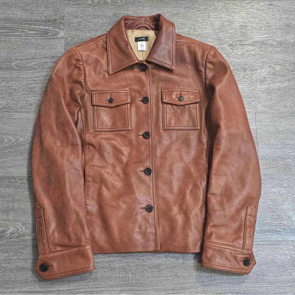 J. Crew Tan Leather Shirt Jacket